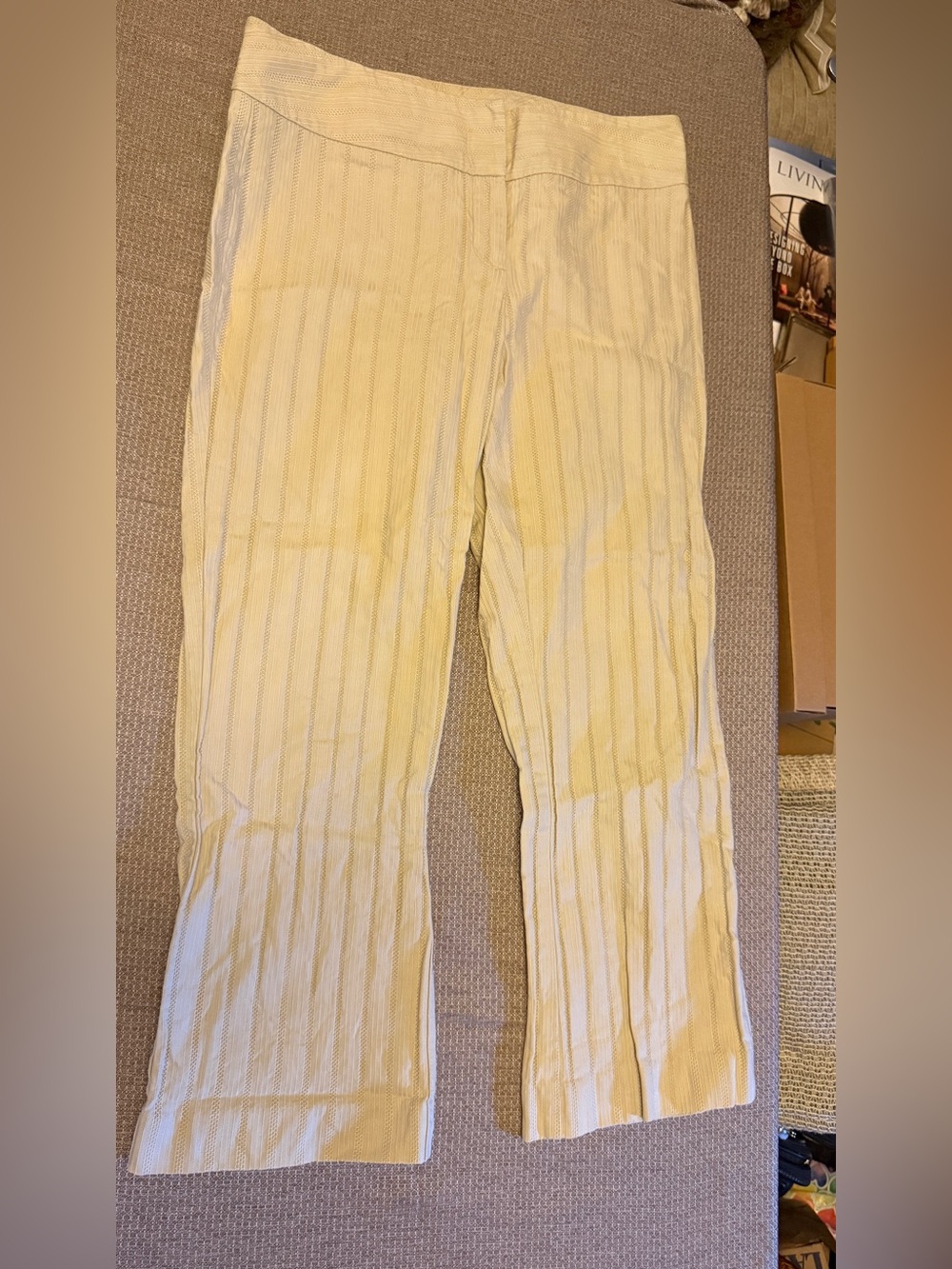 Ann Taylor Cream Striped Boot Cut Pants